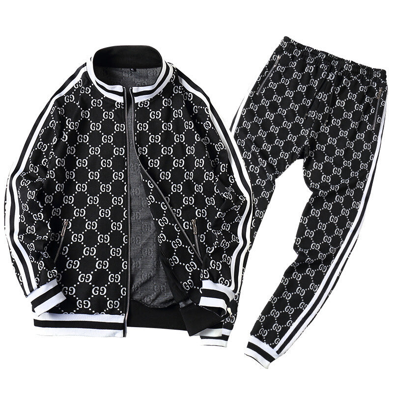 Men's Spring Autumn Plaid Sports Jacket Set (2 Pieces)