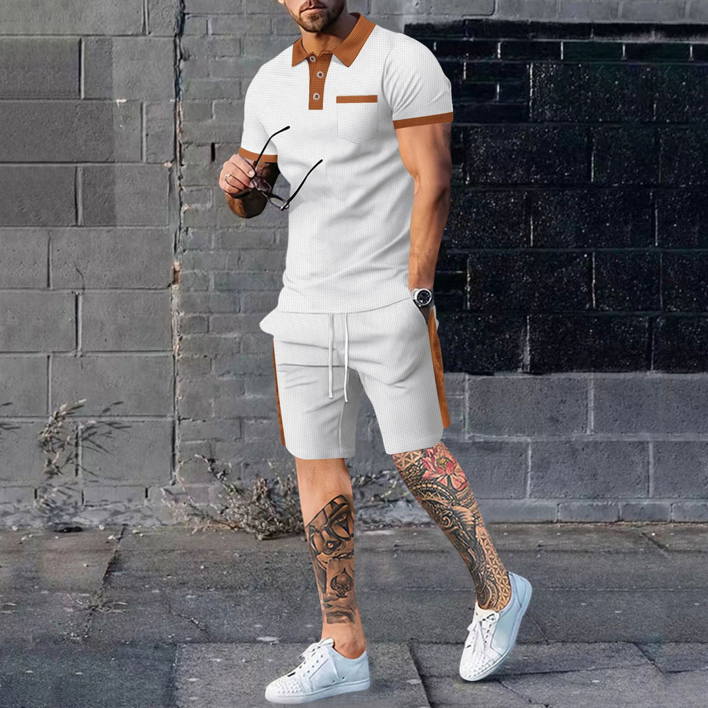 Men's casual suit short-sleeved waffle