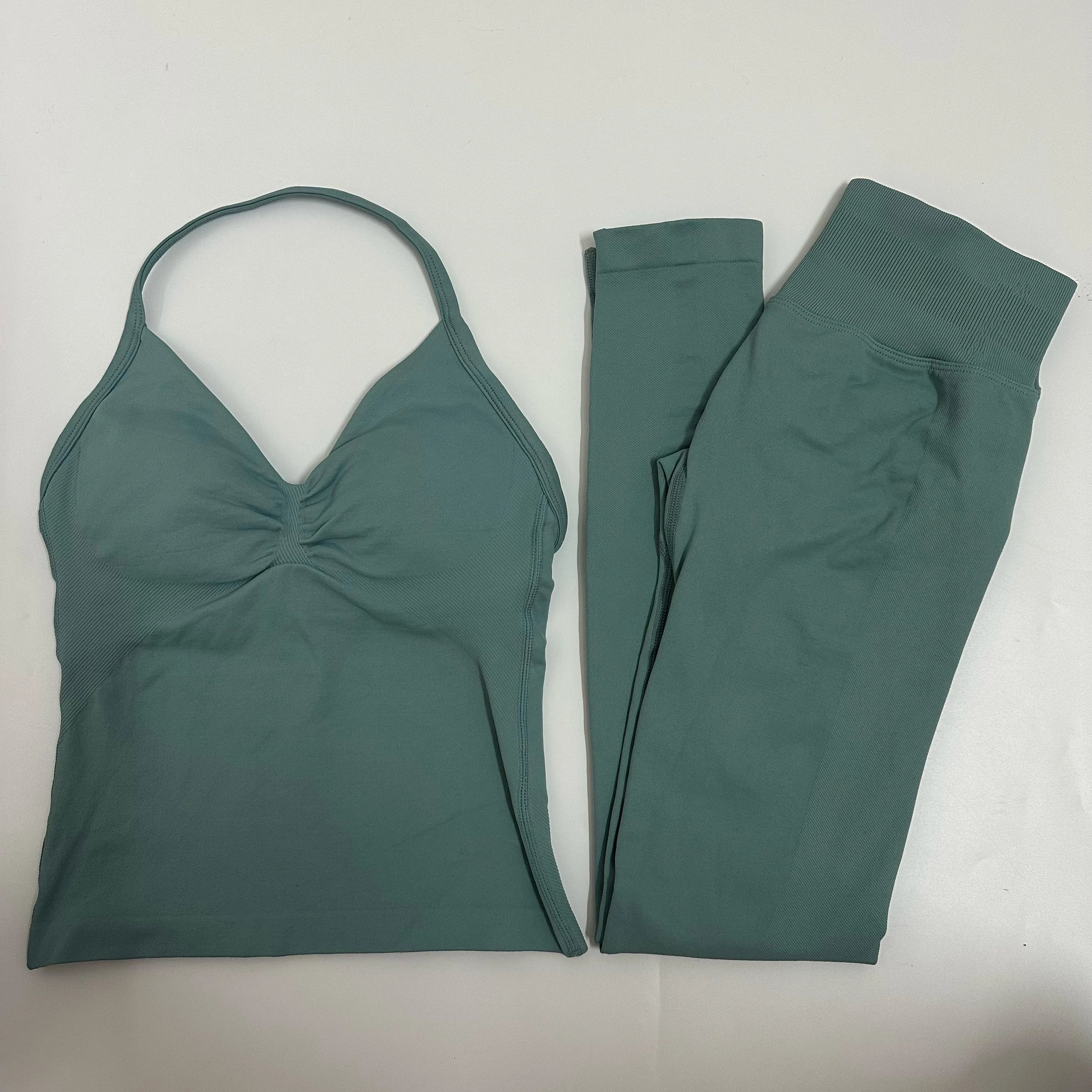 2 Pieces Set Yoga Leggings Set Women Backless Tank Tops High Waist Scrunch Gym Suit Fitness Clothes Outfit Yoga Set