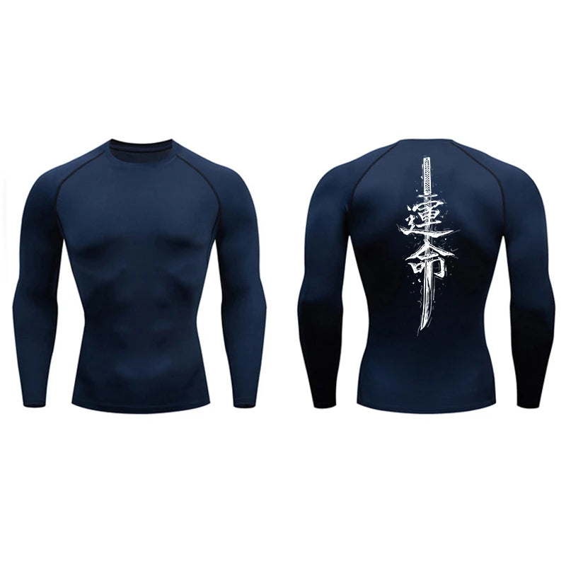 Dragon Blossom Print Compression Shirt for Men Athletic Quick Dry T-shirts Gym Workout Running Tees Long Sleeve Tops Activewear