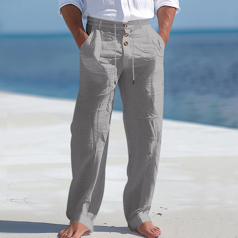Linen Drawstring Pants Straight Leg Casual Trousers
