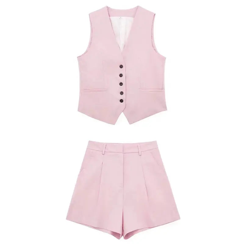 HH Fashion Vintage Sets For Women 2 Pieces Solid Linen V Neck Waistcoat Single Breasted Loose Vest Top Chic Casual Short Y2k