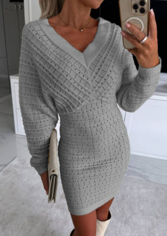 V-neck Wool Dress in European and American Style