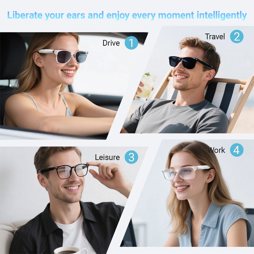 Smart AI translate Glasses Men woman BT Sunglasses Voice assistant Anti Blue Light Lens for Outdoor Sports Cycling Music Talking