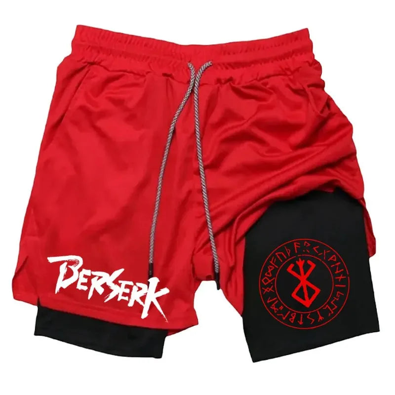 Men Running Tight Shorts New Fitness Double Layer 2in1 Summer Harajuku Sport Workout Athletic Activewear Towel Loop Double-Layer