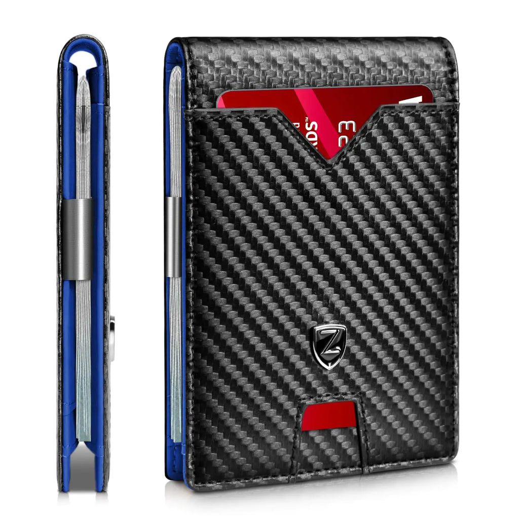 Zitahli Slim Wallet for Men with Money Clip Minimalist Front Pocket RFID Blocking Leather Wallets Bifold Credit Card Holder 11 Card Slots and ID Window with Gift Box