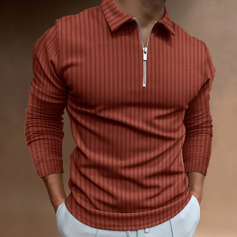 Cross-border spring and autumn men's POLO shirt fashion trend zipper striped long-sleeved men's polo shirt