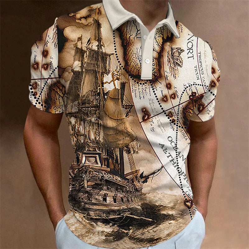 Vintage Man Polo Shirts 3D Sailing Print Summer Short-Sleeve Clothing Men Casual Streetwear Fashion Loose Men' Daily Wear New