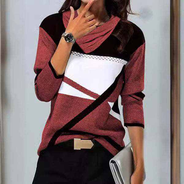 Womens V-Neck Printed Long Sleeve T-Shirt