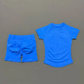 2 Piece HISTELLO Df Solid Color Impact Gym Set Seamless Yoga Short Sleeve Women Fitness Clothing Workout Sports Leggings Suit