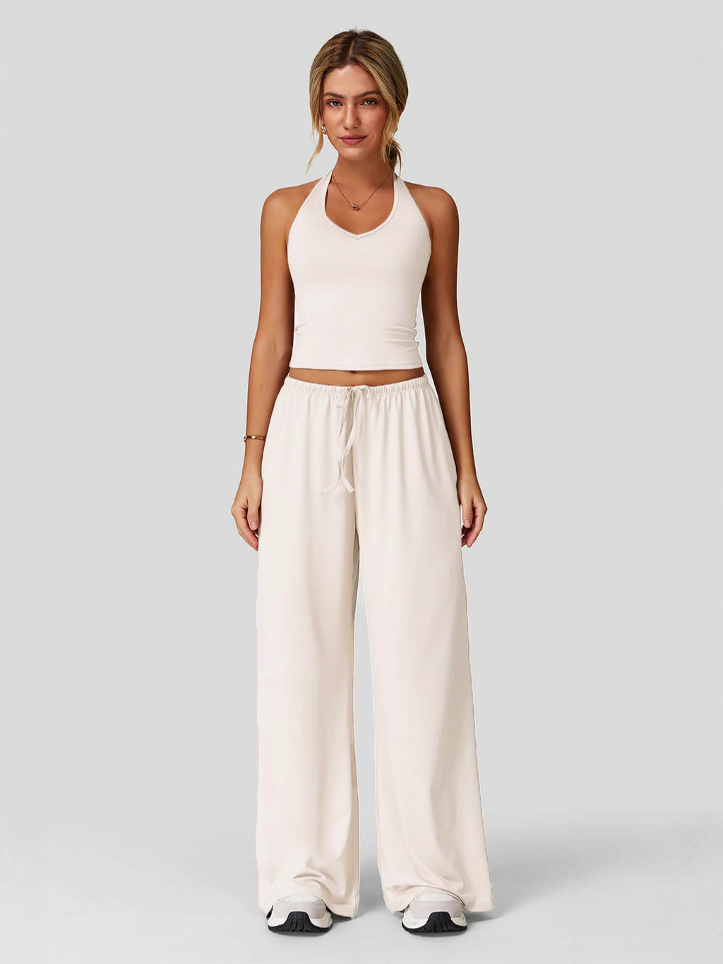Sleeveless Vest and Wide-Leg Pants Set