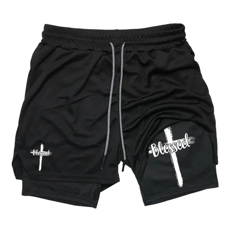 Fashion 2-in-1 Running Workout Shorts for Men Christian Gym Athletic Comfortable Shorts Phone Pocket Towel Loop Activewear Short