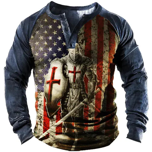 Vintage Print Long Sleeve Polo