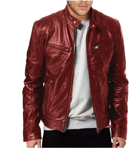 Men's Fleece-Lined PU Leather Jacket
