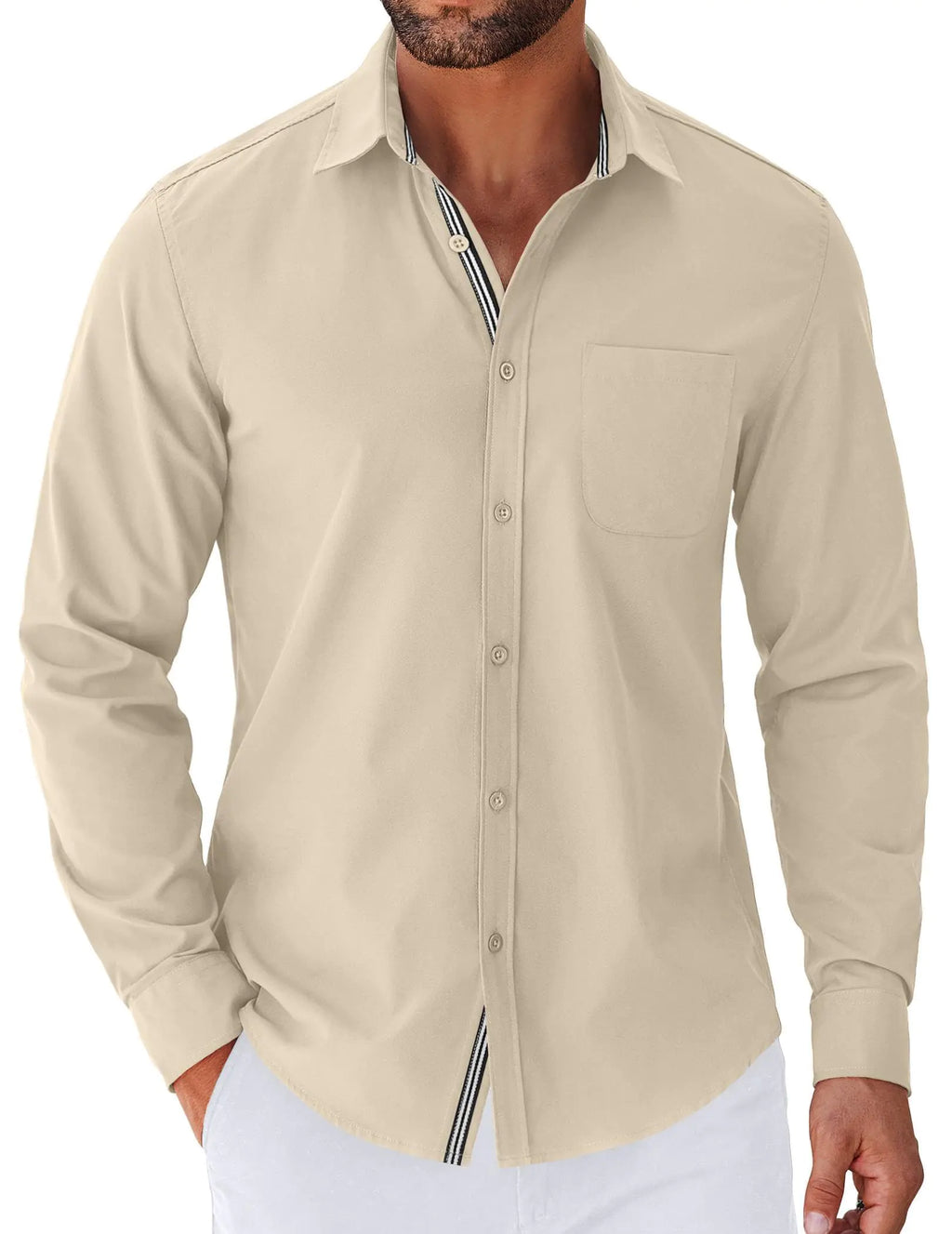 COOFANDY Button Down Light Khaki Shirt