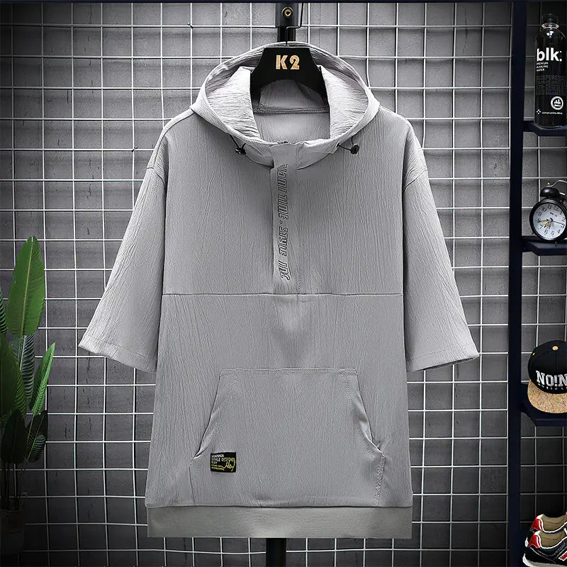 Summer Sports Hooded Ice Silk T-shirt