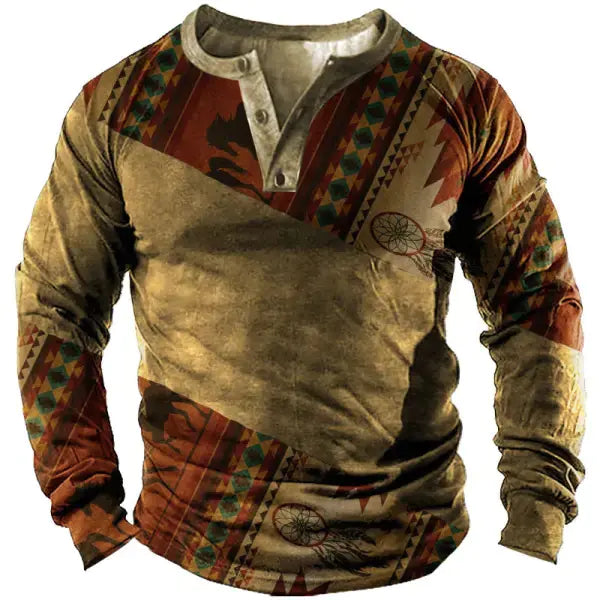 Vintage Print Long Sleeve Polo