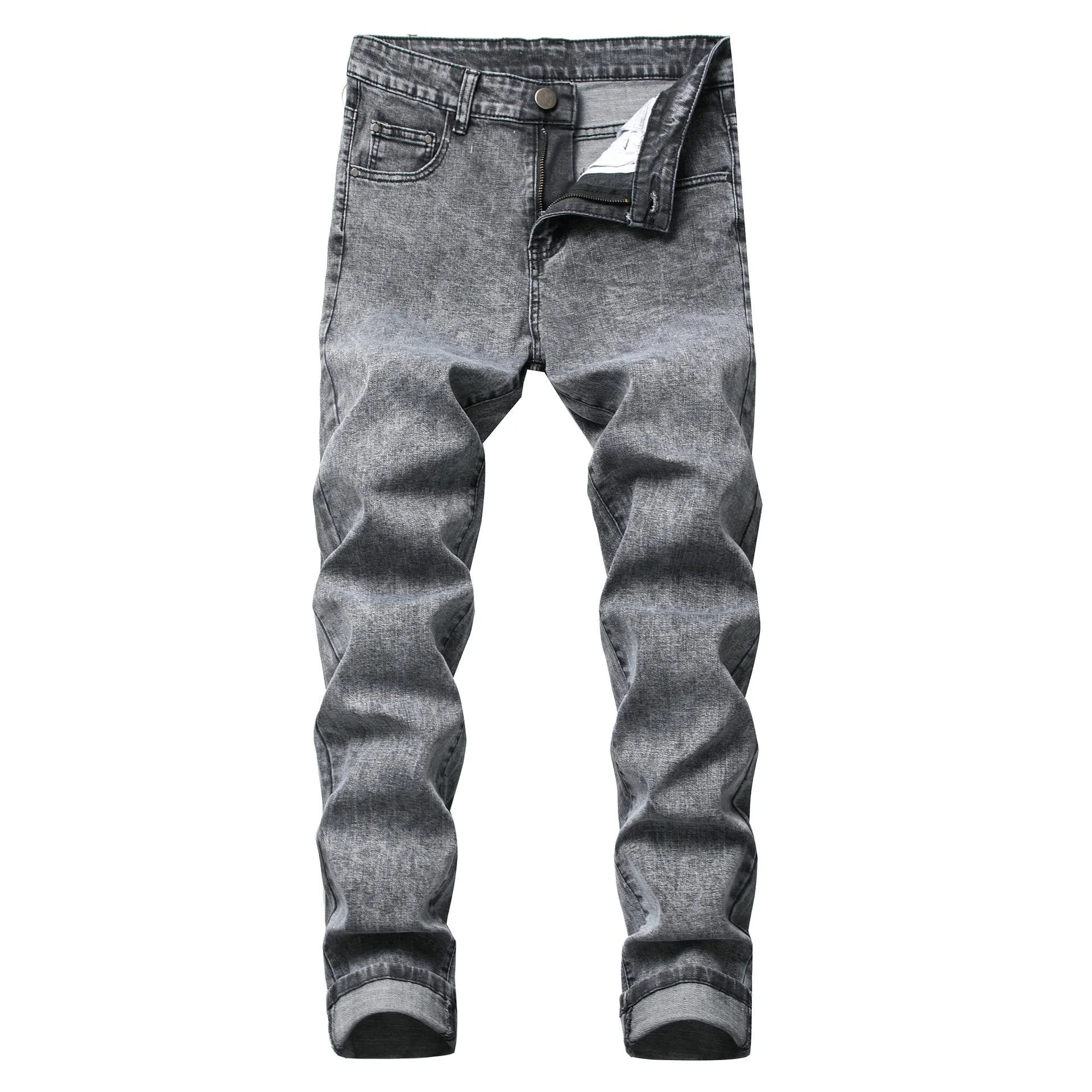 Mid Waist Stretch Jeans Washed Skinny Straight Ankle Length Trousers Men 2024 Streetwear Vintage Folds Denim Pencil Pants
