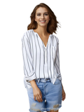 Long sleeve half placket button top women