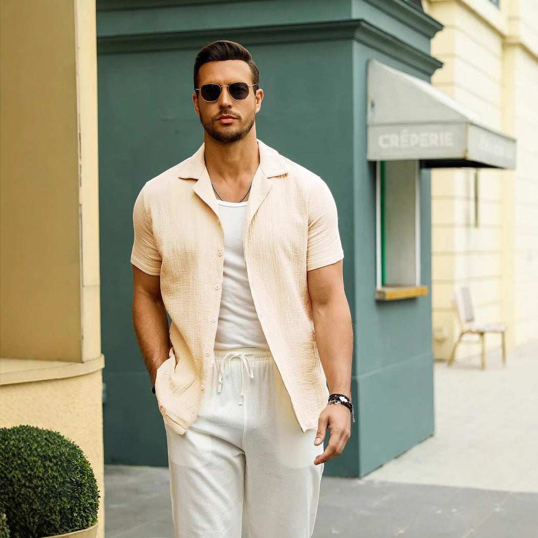 Mens Casual Short Sleeve Cardigan Shirt