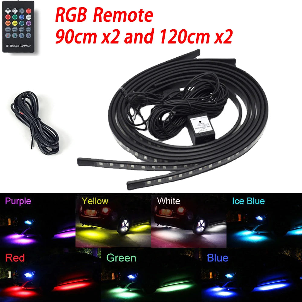 RGB Flexible Car Underglow Light Strip 12V LED Underbody Ambient Light With App Control Neon Auto Decorative Atmosphere Lamps