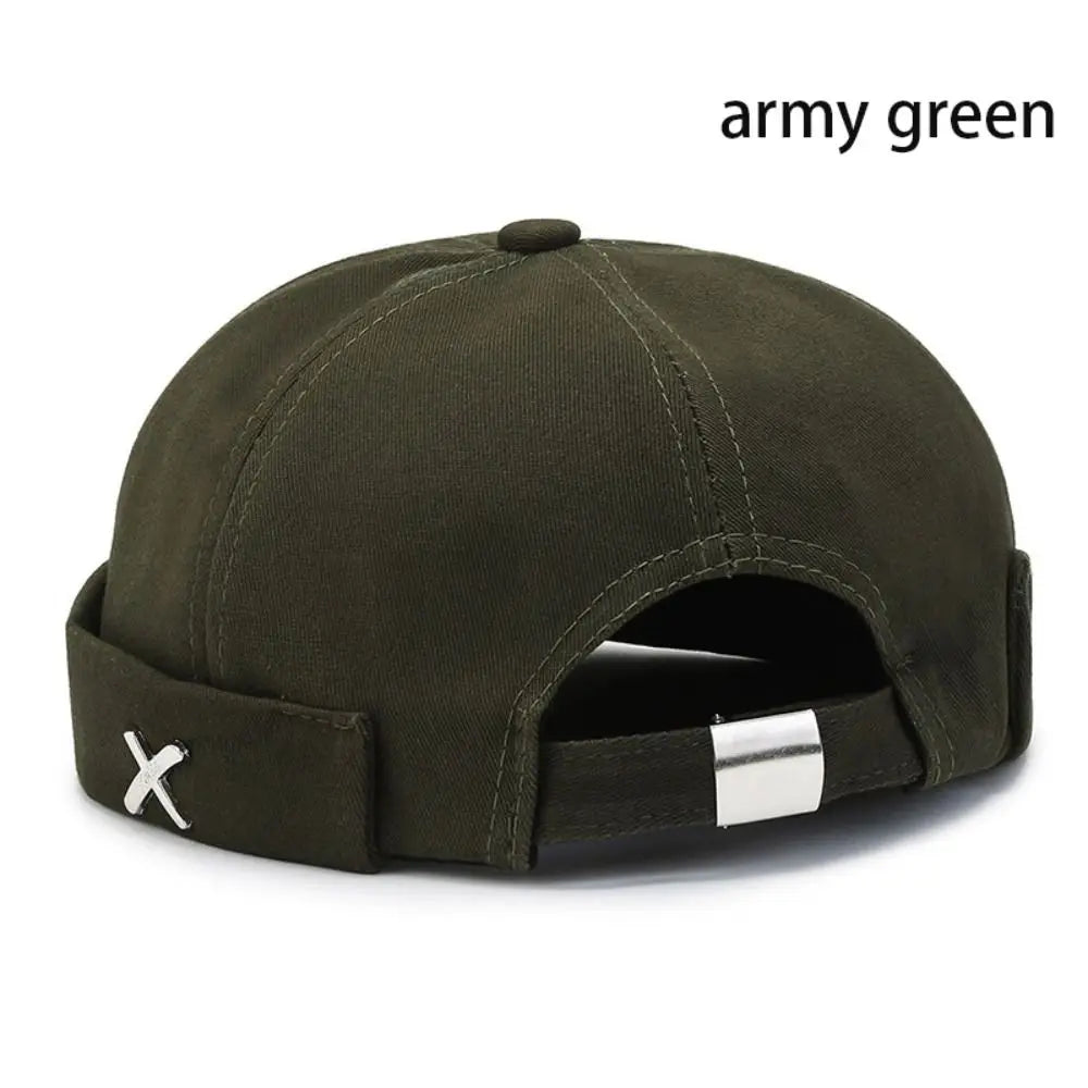 Casual Retro Brimless Hat PU Leather Adjustable Melon Skin Caps Solid Color Docker Cap Autumn Winter