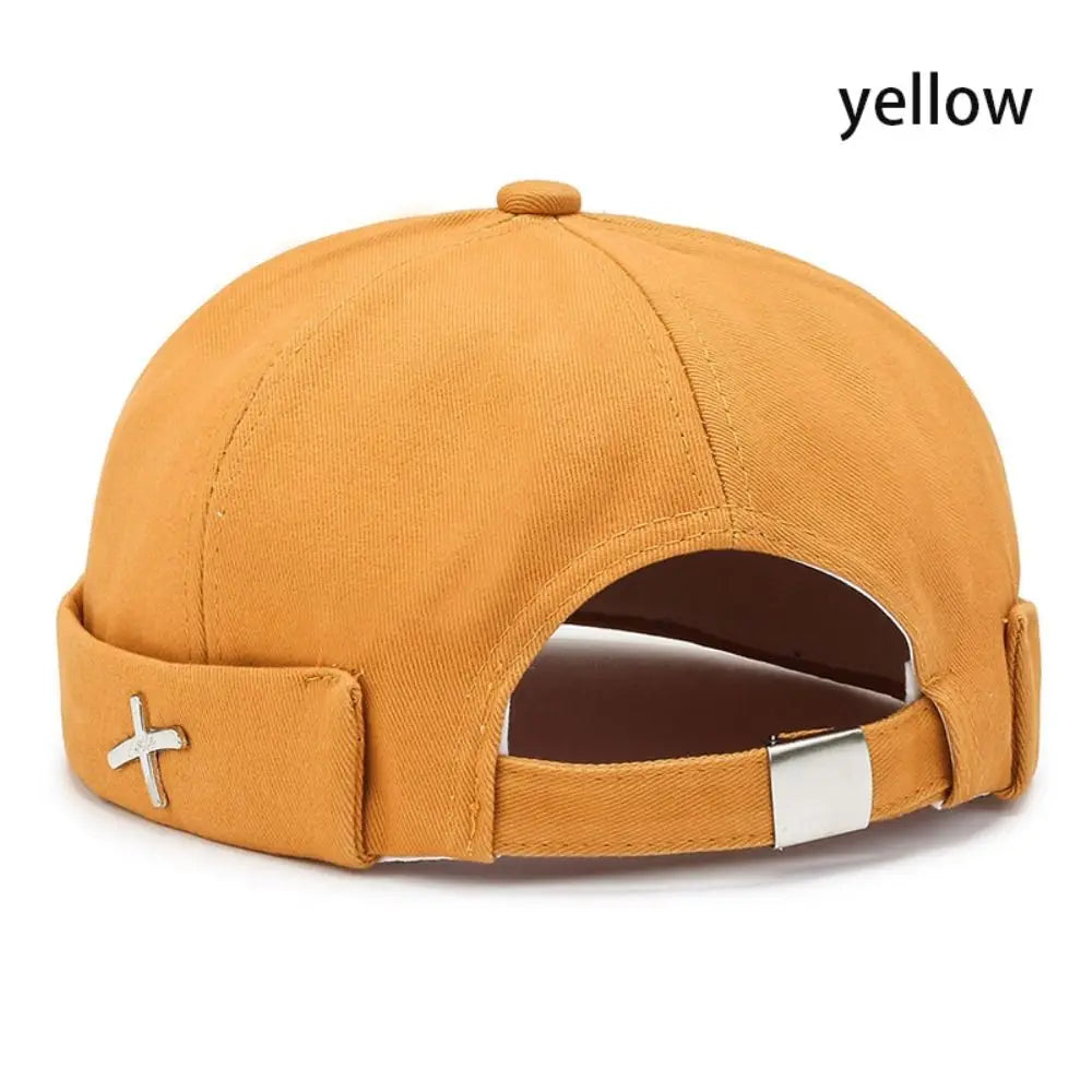 Casual Retro Brimless Hat PU Leather Adjustable Melon Skin Caps Solid Color Docker Cap Autumn Winter