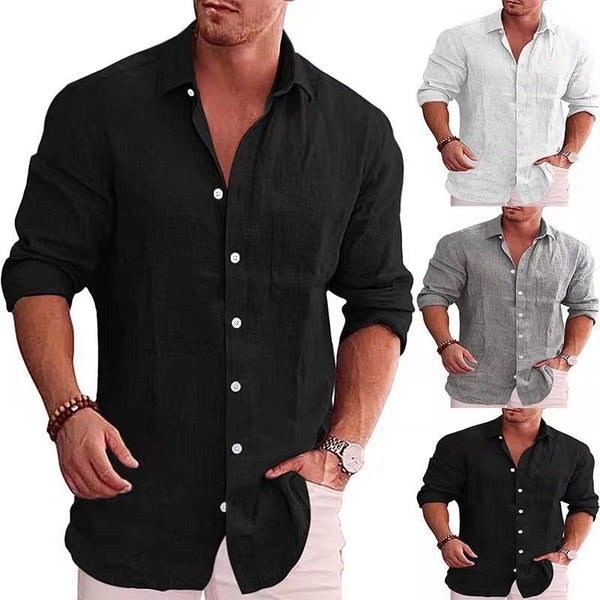 Men's Linen Lapel Long-Sleeved Casual Shirt