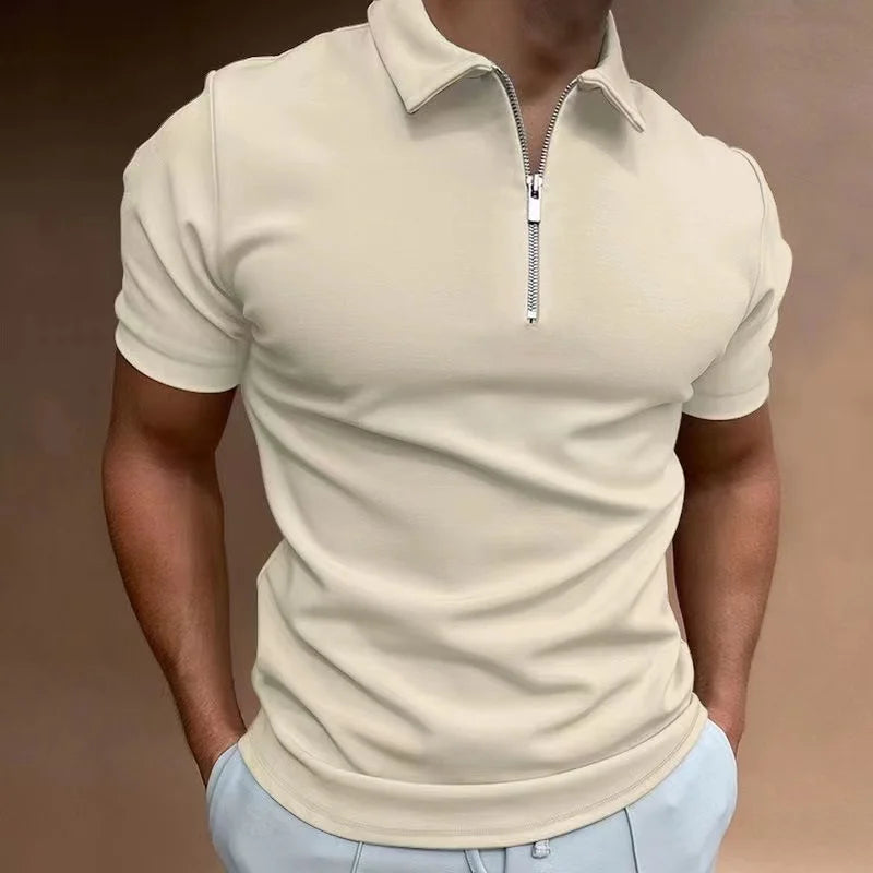Men's Solid Color Collar Half Zipper T-shirt
