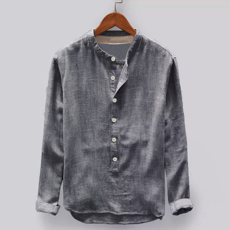 Mens Long Sleeve Stand Collar Shirt