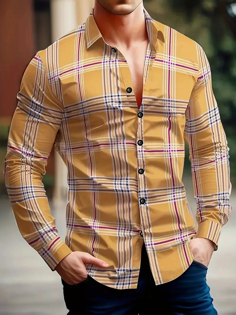 Check Print Long Sleeve Luxury Shirt