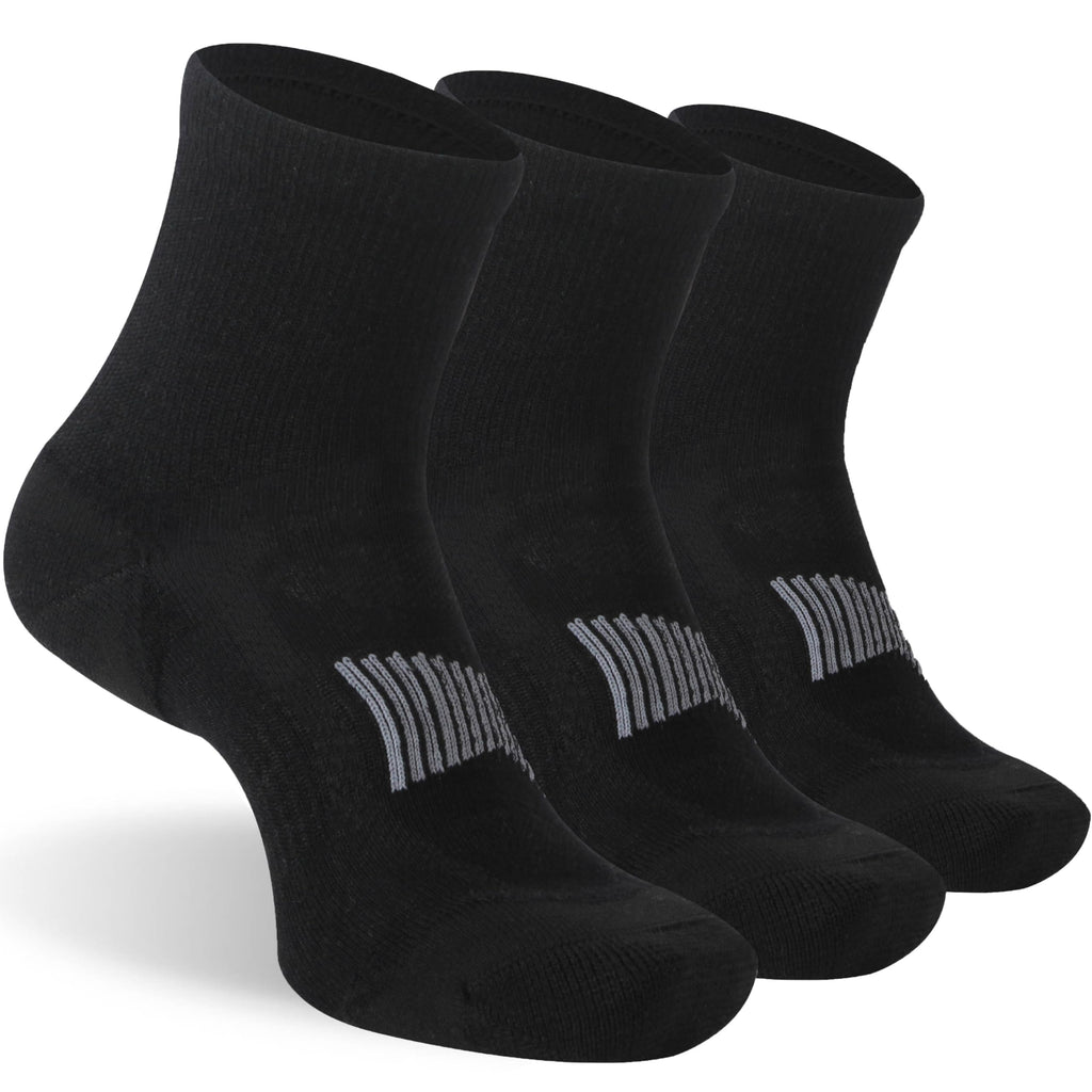 RTZAT Mens Womens 90% Merino Wool Ankle Athletic Business Casual Running Moisture Wicking Arch Support Everyday Thin Wool Socks Black Large