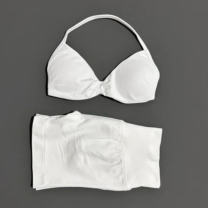 2 Piece Impact Sports Set Women Strappy Yoga Bra Gym Workout Scrunch Shorts Sports Suit Fitness Clothes Seamless Yoga Set