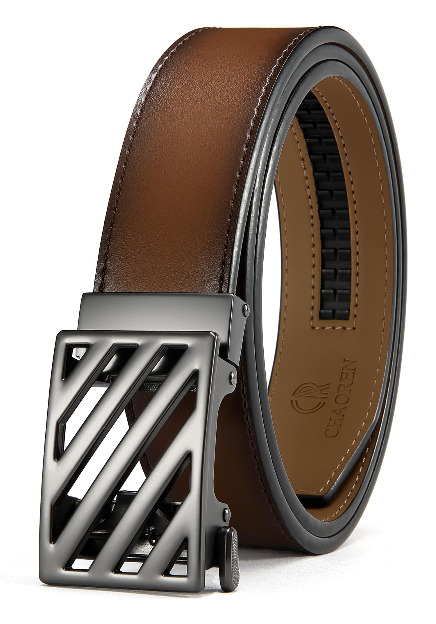 CHAOREN Ratchet Belts for Men - Mens Leather Belt 1 3/8" for Casual Dress - Micro Adjustable Belt Fit Everywhere