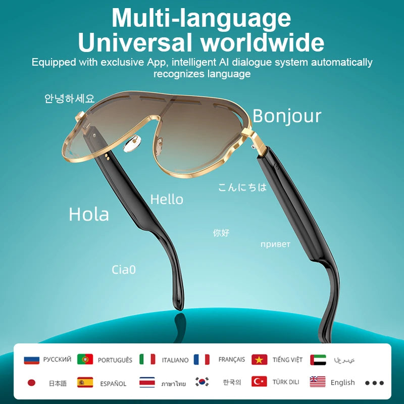 AI Smart Glasses RealTime Translation Bluetooth Sunglasses Hands-Free Call Music Voice Control Gradient Lens for Travel Business