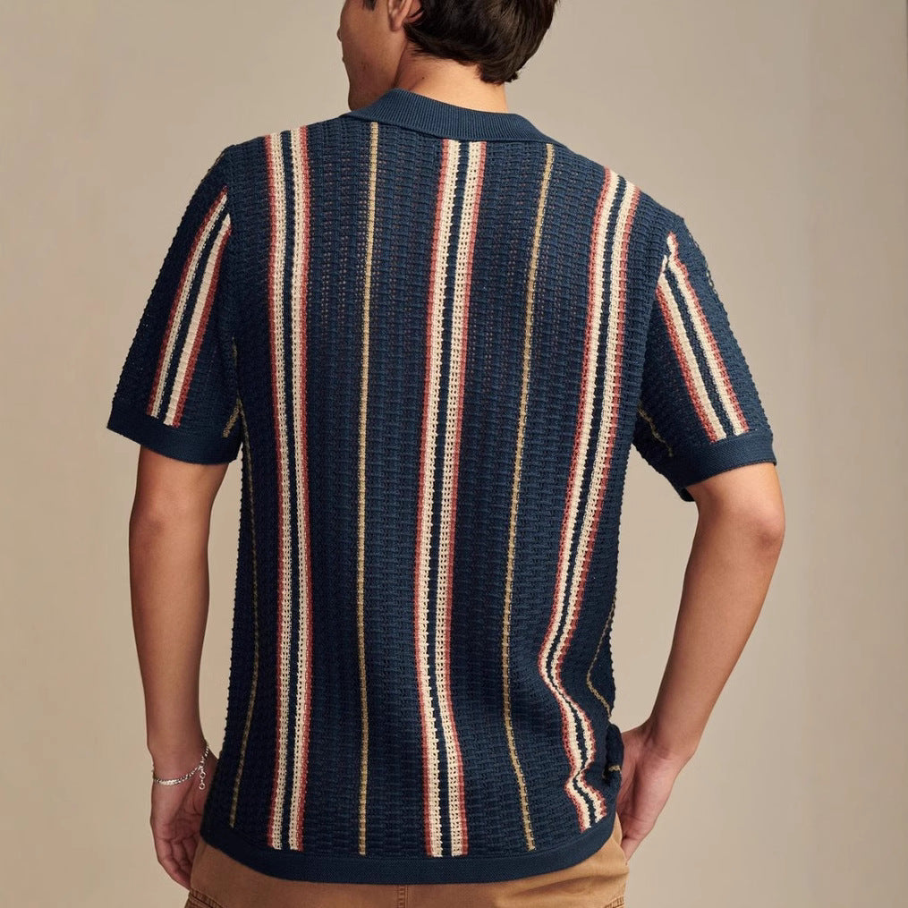 Mens Hollow Knitted Polo Shirt