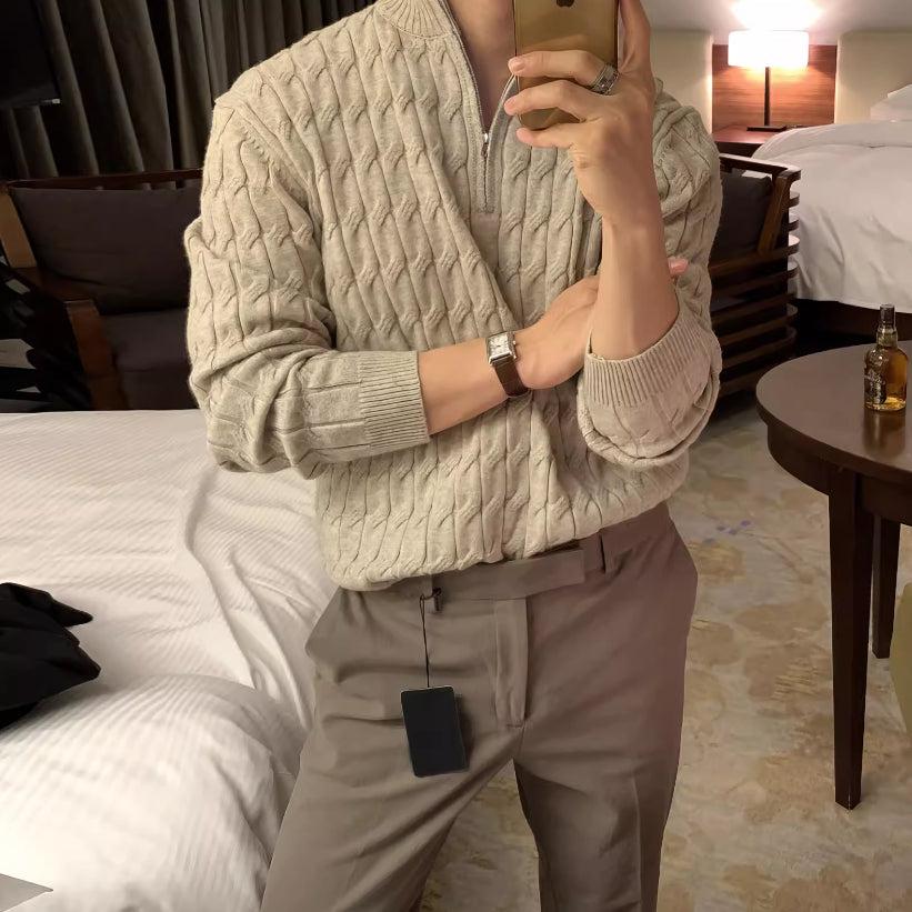 High-Grade Half Turtleneck Zipper Long Sleeve Sweater