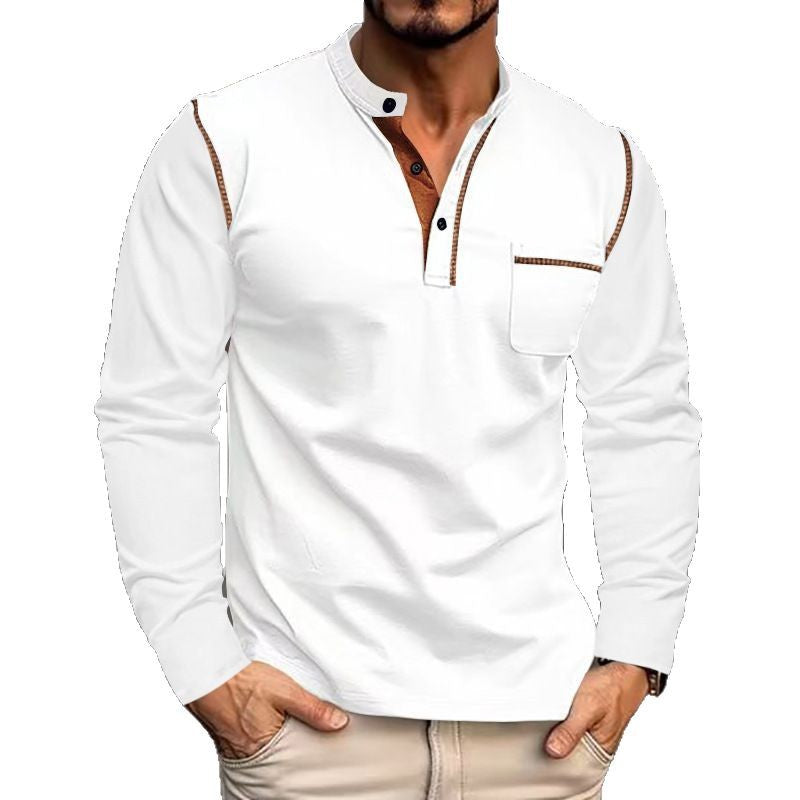 Men's Long Sleeve Stand Collar Polo Shirt