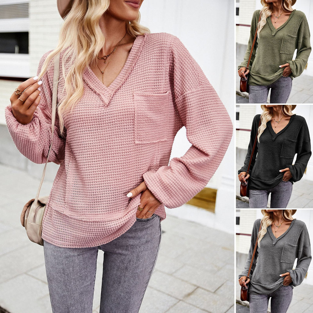 2023 Women's V-Neck Long Sleeve Knit Top