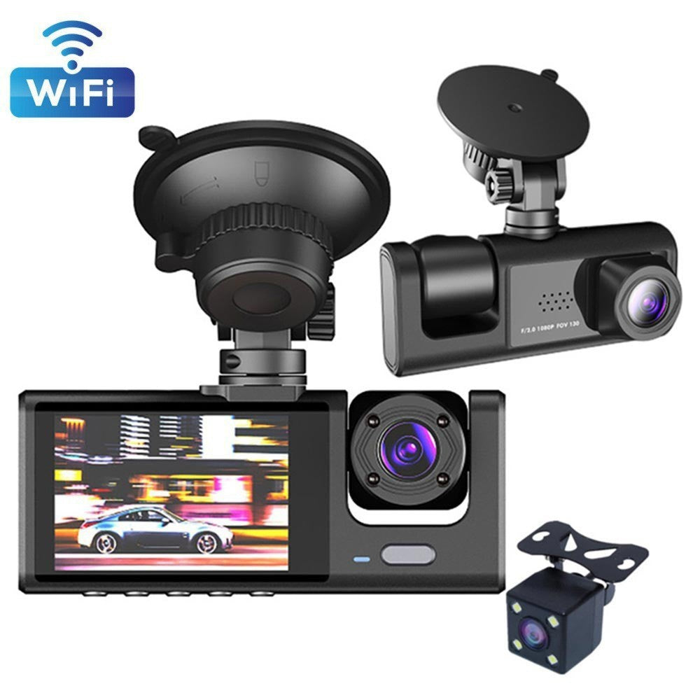 Triple Lens Car Dash Cam with WiFi Connectivity