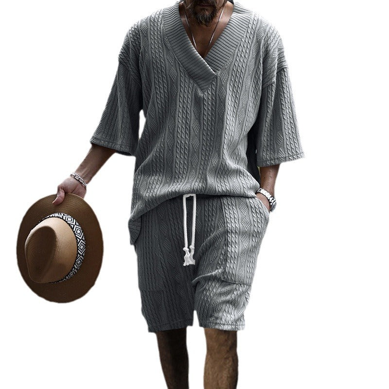 Men's Casual Knit Short Sleeve Top and Shorts