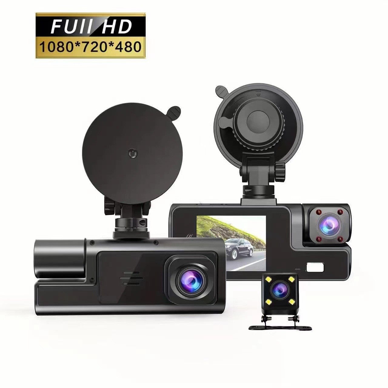 Triple Lens Car Dash Cam with WiFi Connectivity