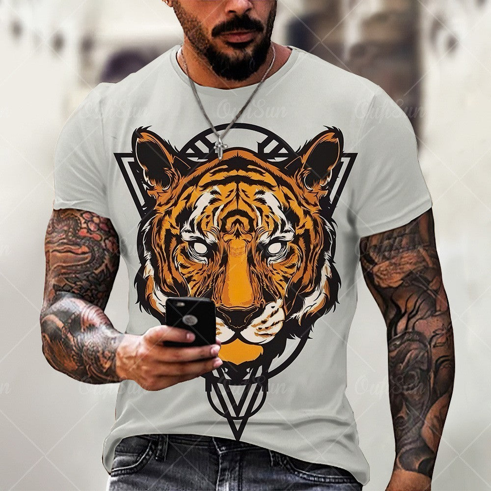Men's Casual 3D Lion Print T-Shirt - Summer Fashion