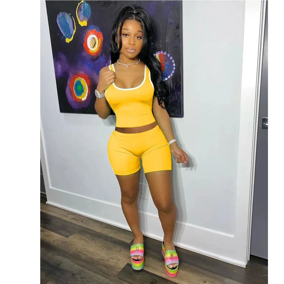 2024 European and American Women's Fashion Sexy Sports Solid Color Tank Top Shorts Set