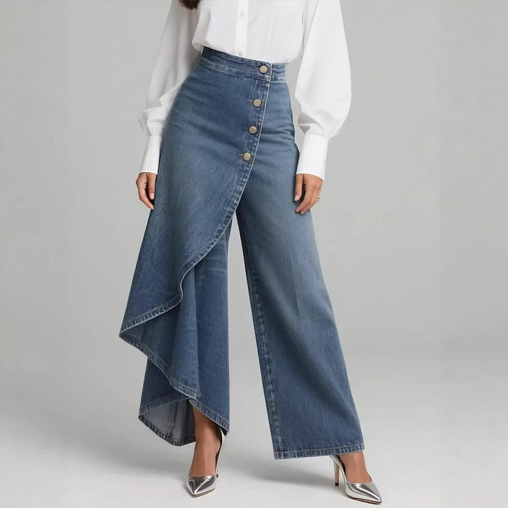 Casual Denim Print Wide Leg Pants