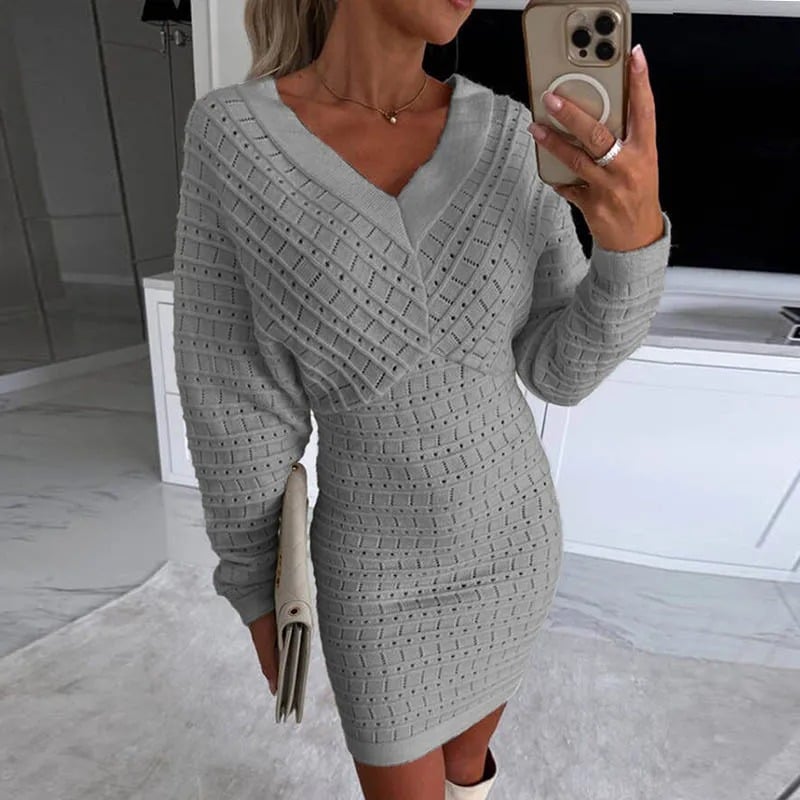 V-neck Wool Dress in European and American Style