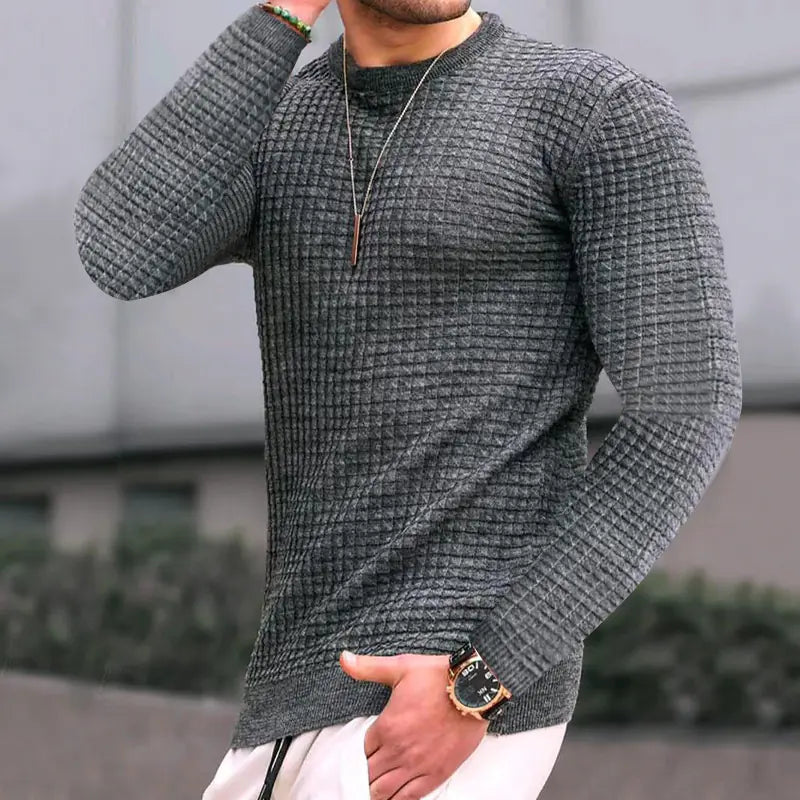 Loose Knitted Long-sleeved Cotton Crew-neck Pullover