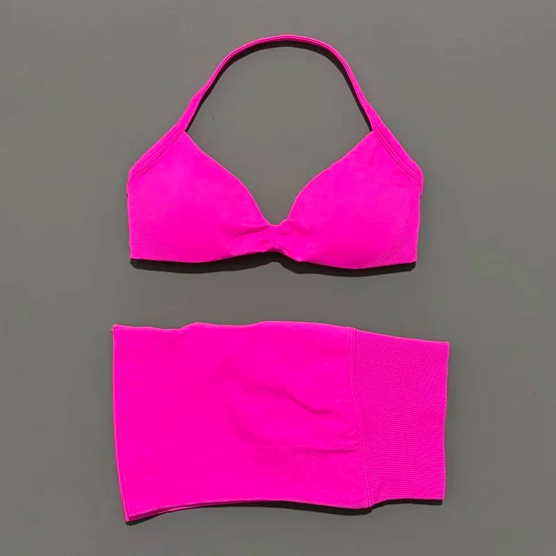 2 Piece Impact Sports Set Women Strappy Yoga Bra Gym Workout Scrunch Shorts Sports Suit Fitness Clothes Seamless Yoga Set