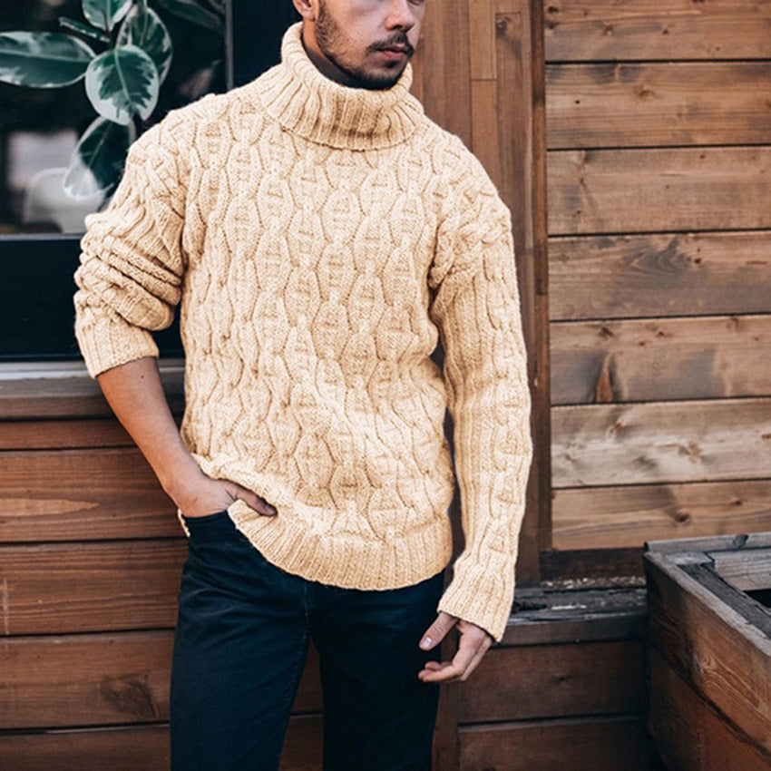 Men's High Neck Diamond Twist Knit Sweater