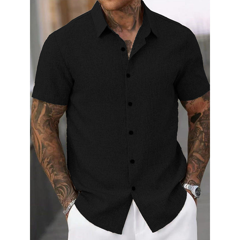 Mens Solid Color Short Sleeve Knitted Shirt